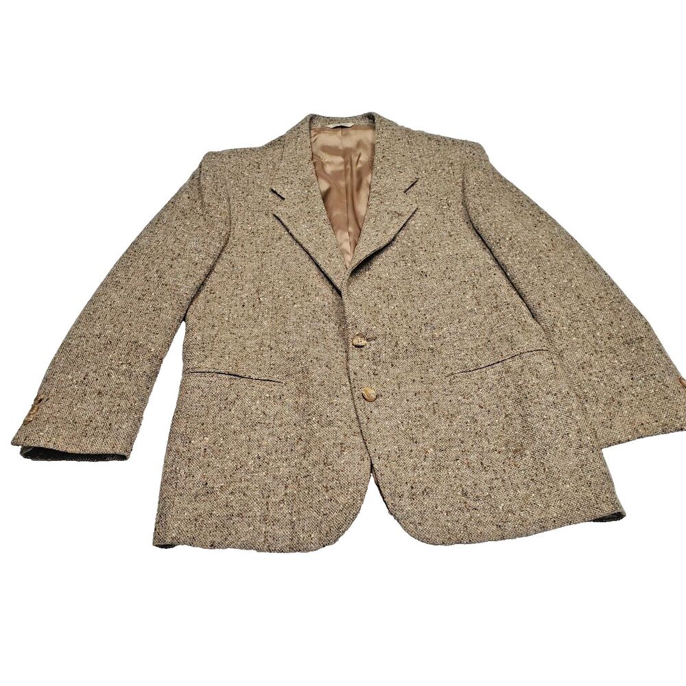 Vintage Oakmont Men's 42R Tan Wool Nubby Tweed Jacket Blazer Sport Coat READ